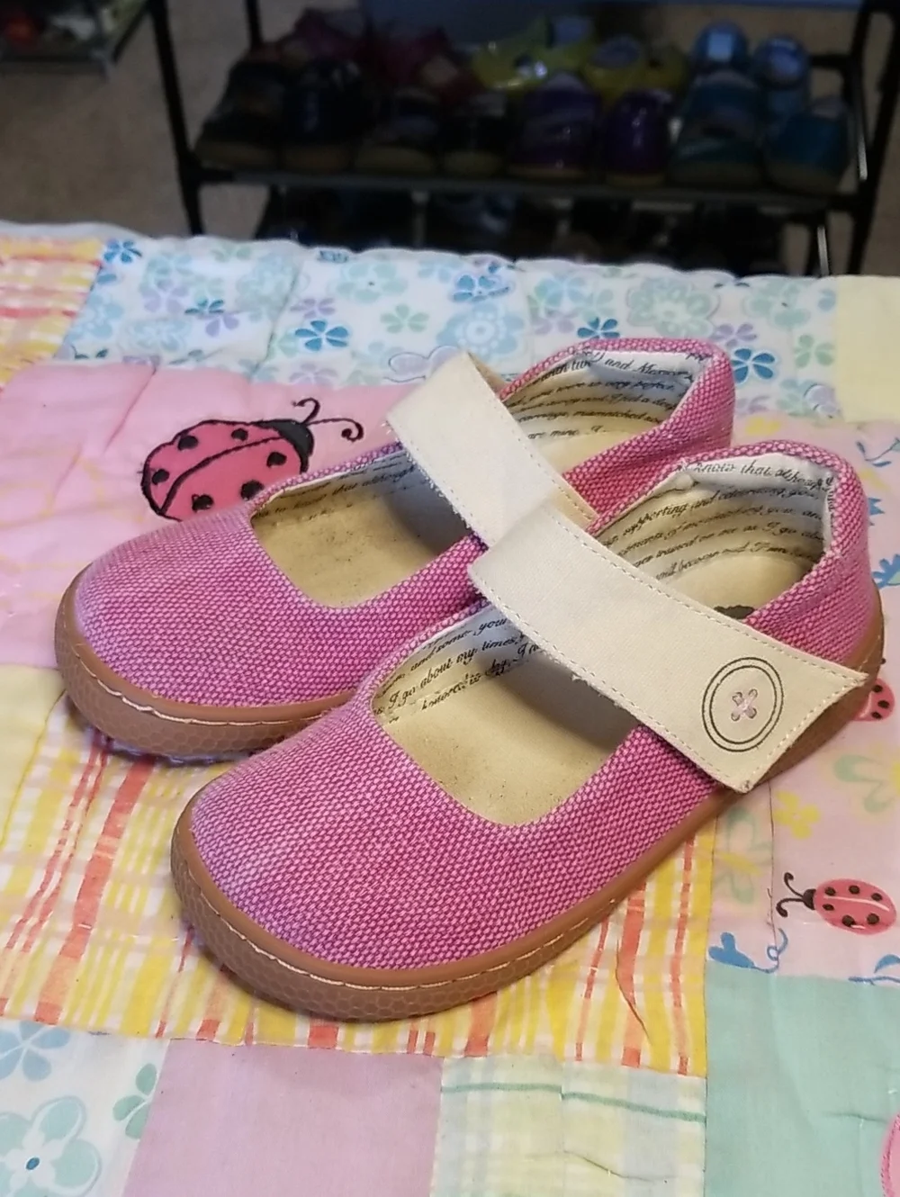 Livie & Luca Pink Canvas Mary Jane Shoes with Cream Strap Size 11 Carta II